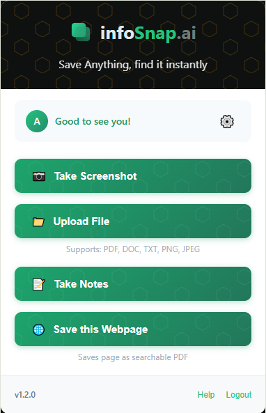 infoSnap Chrome Extension - Upload Options